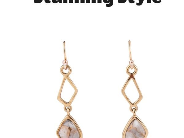 White Calcite Matrix and Bronze Drop Earrings