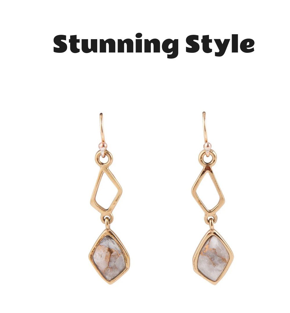 White Calcite Matrix and Bronze Drop Earrings