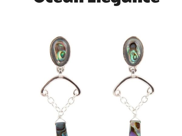 Blue Abalone Drop Chain Sterling Silver Earrings