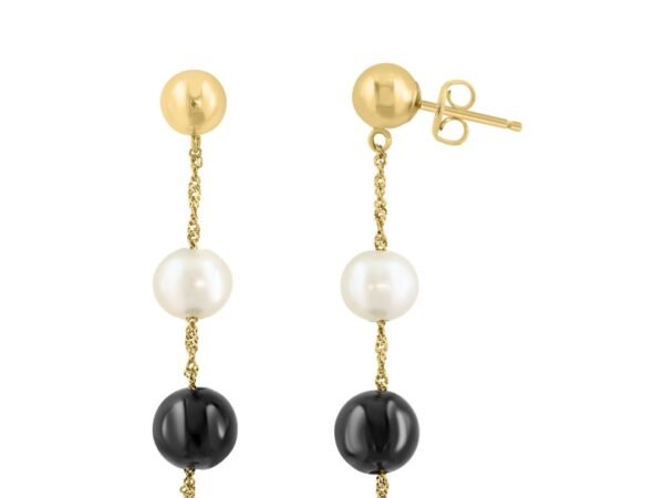 Effy Collection Freshwater Pearl & Onyx Earrings in 14k Yellow Gold
