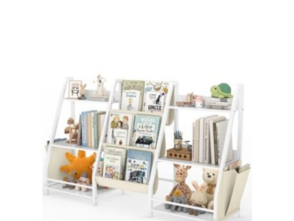 Kids Bookshelf Toy Storage Organizer With Fabric Bins