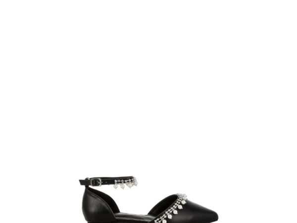 Aouva Rhinestone & Pearl Ankle Strap Flat Sandals