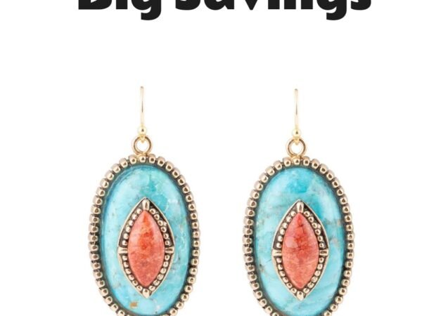 Stacked Stone Blue Turquoise Orange Sponge Coral Golden Drop Earrings