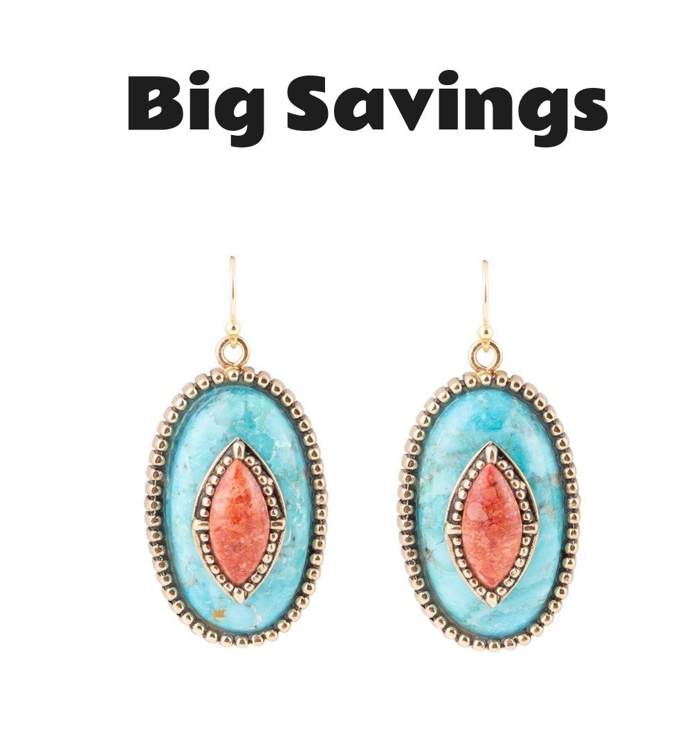 Stacked Stone Blue Turquoise Orange Sponge Coral Golden Drop Earrings
