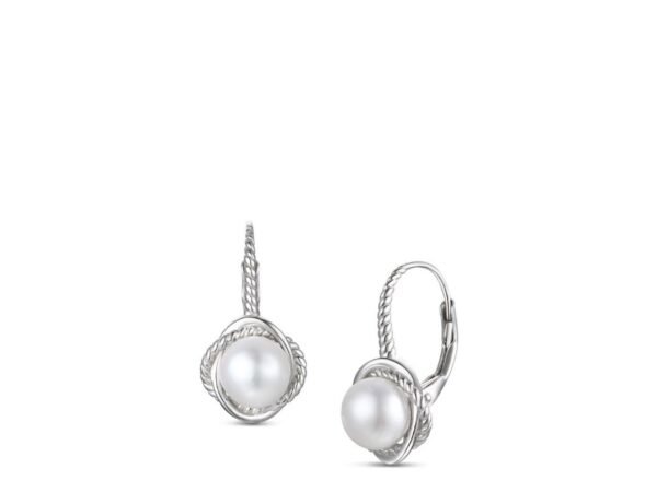 Rachel Glauber Timeless White Gold Plated Pearl Twisted Rope Earrings