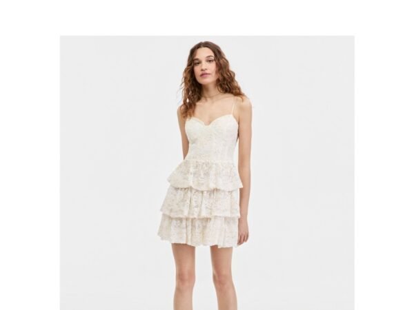 Seni & Cade Juniors Sweetheart-Neck Tiered-Lace Mini Dress