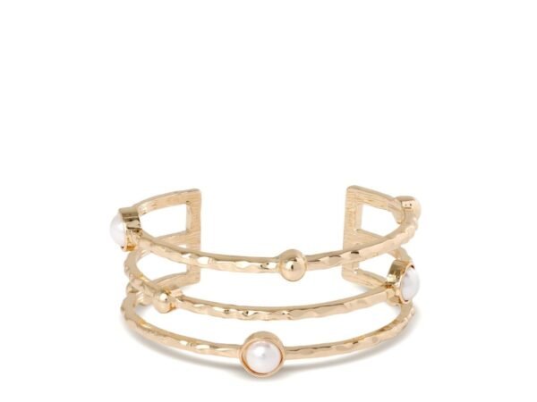 BCBG Hammered Gold-Tone Pearl Cuff Bracelet