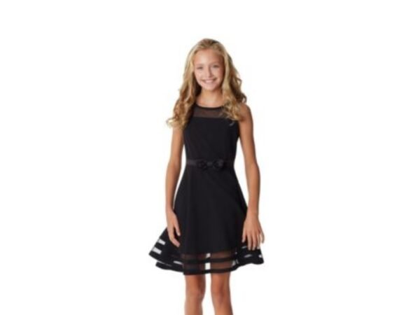 Calvin Klein Girls Illusion Mesh Bow Front Dress