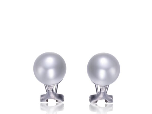 Genevive Sterling Silver White Gold Plated Pearl Omega Earrings