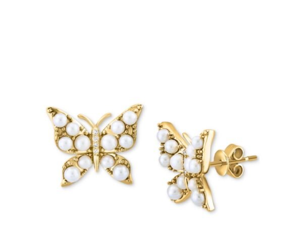 Effy Freshwater Pearl & Diamond Butterfly Stud Earrings in 14k Gold