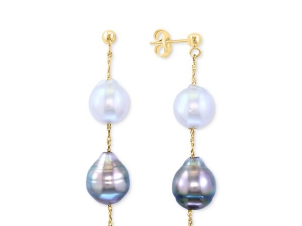 Effy Cultured Black Tahitian & White South Sea Pearl Drop Earrings in 14k Gold