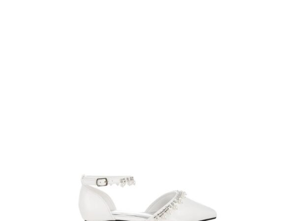 Aouva Rhinestone & Pearl Ankle Strap Flat Sandals