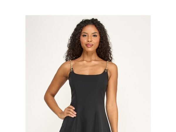 Seni & Cade Juniors' Scoop Neck Chain-Link Straps Flared Dress