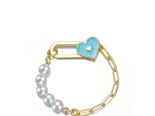 GiGiGirl Gold Plated Pearl Bracelet with Enamel Heart Clasp