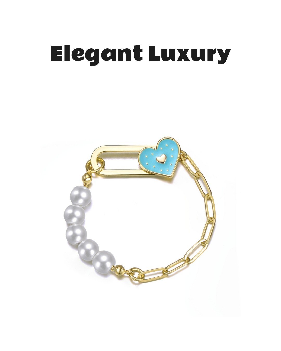 GiGiGirl Gold Plated Pearl Bracelet with Enamel Heart Clasp