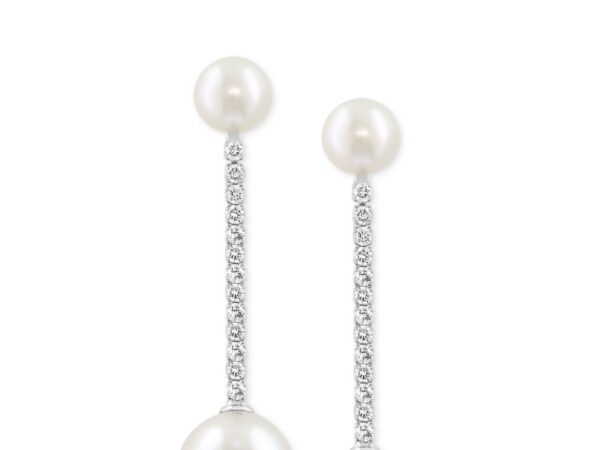 Effy Cultured Freshwater Pearl & Diamond Linear Drop Earrings in 14k White Gold