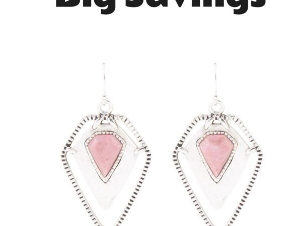 Pink Rhodonite Shield Sterling Silver Drop Earrings