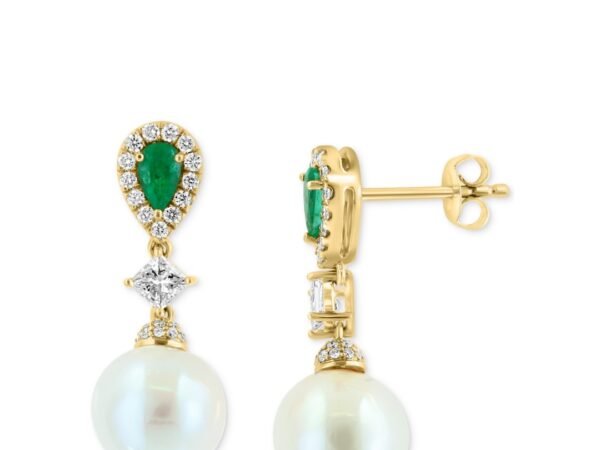 Effy Freshwater Pearl Emerald & Diamond Drop Earrings in 14k Gold