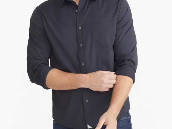 UNTUCKit Men's Slim Fit Wrinkle-Free Performance Gironde Button Up Shirt - Black