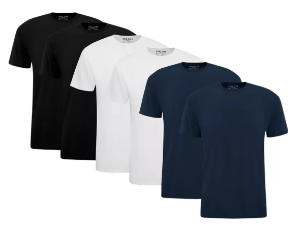Epic Fits Men's Standard Crew Neck T-Shirts, 6-Pack - Black/white/slate blue