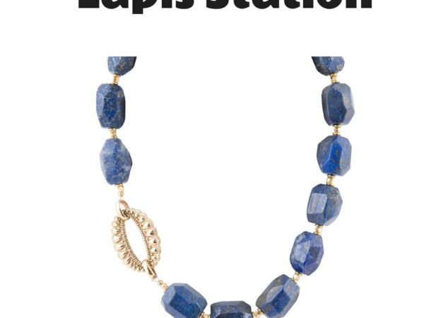 Chunky Blue Lapis Station Golden Necklace