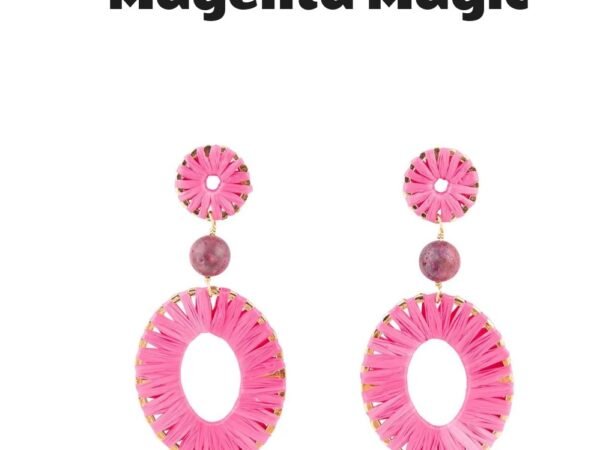 Pink Magenta Dreams Round Golden Earrings