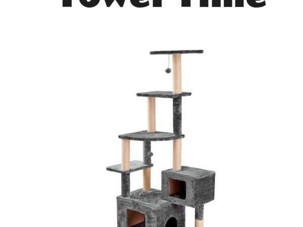 Two by Two Walnut Dark Gray Cat Tower