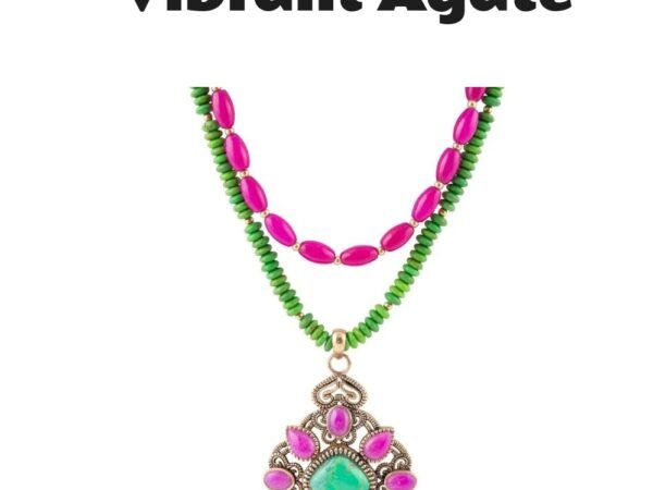 Madeira Lime Green and Pink Agate Statement Pendant Necklace