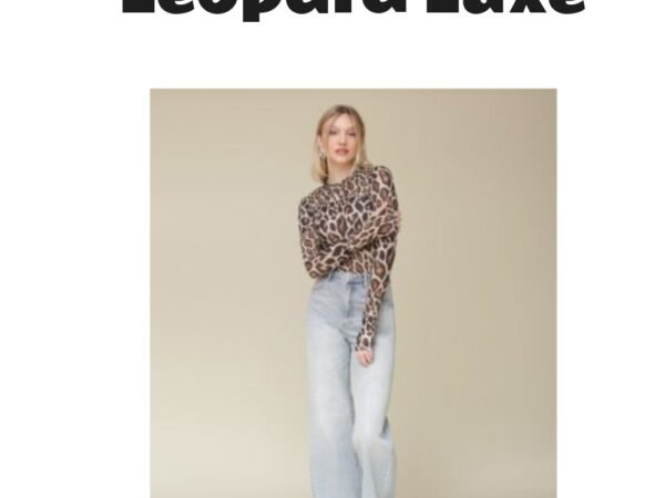 Avec Les Filles Leopard Printed Mesh Top & Wide Leg Jeans