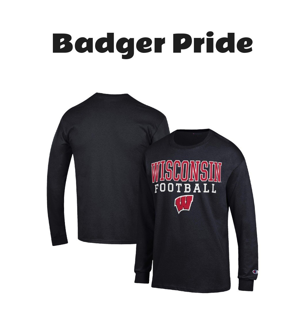 Men's Champion Wisconsin Badgers Football Stack Long Sleeve T-Shirt