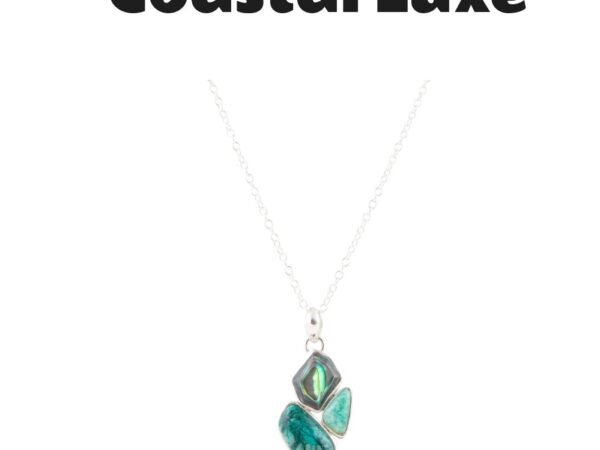Blue Abalone Fire Sterling Silver Cluster Pendant Necklace