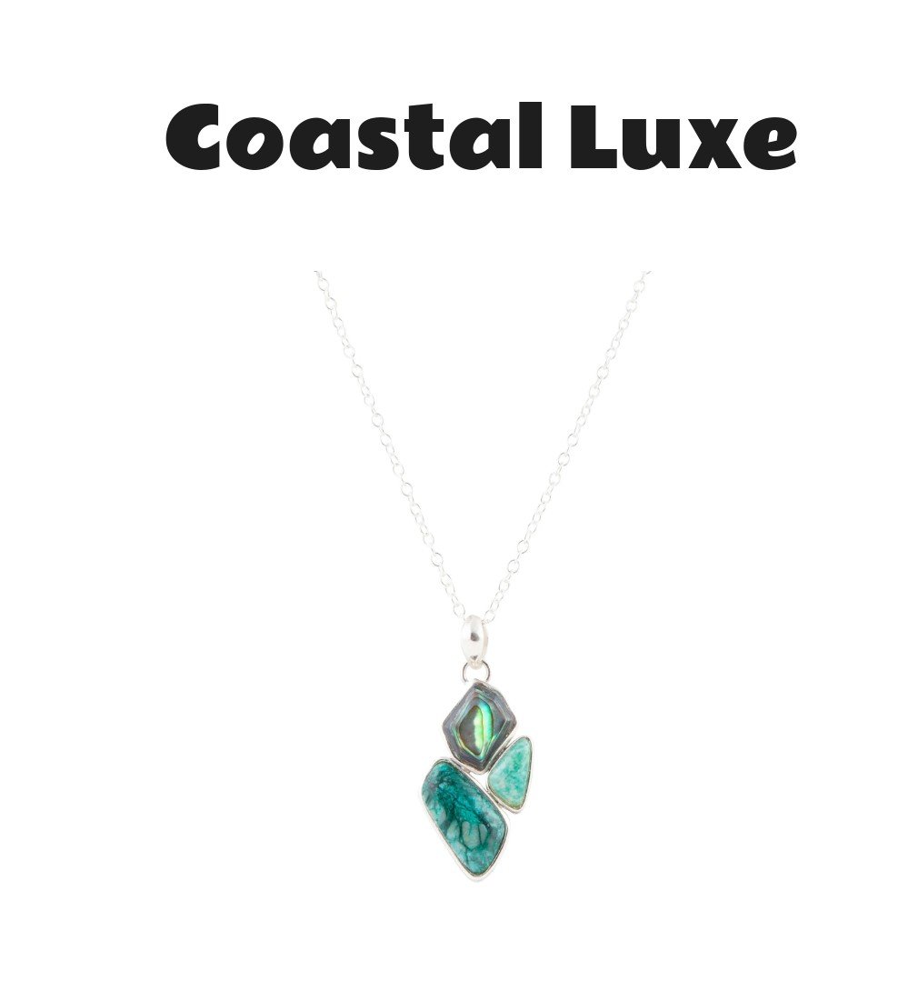 Blue Abalone Fire Sterling Silver Cluster Pendant Necklace