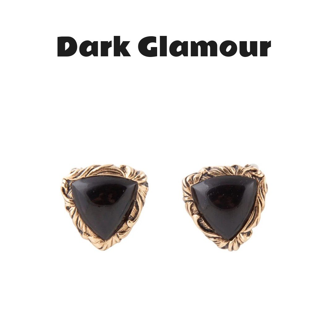 Jacquard Black Onyx Golden Clip-On Earrings