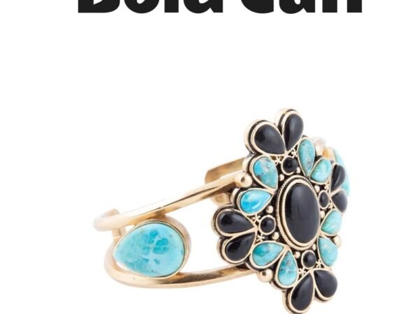 Barcelona Turquoise and Black Onyx Golden Cuff Bracelet