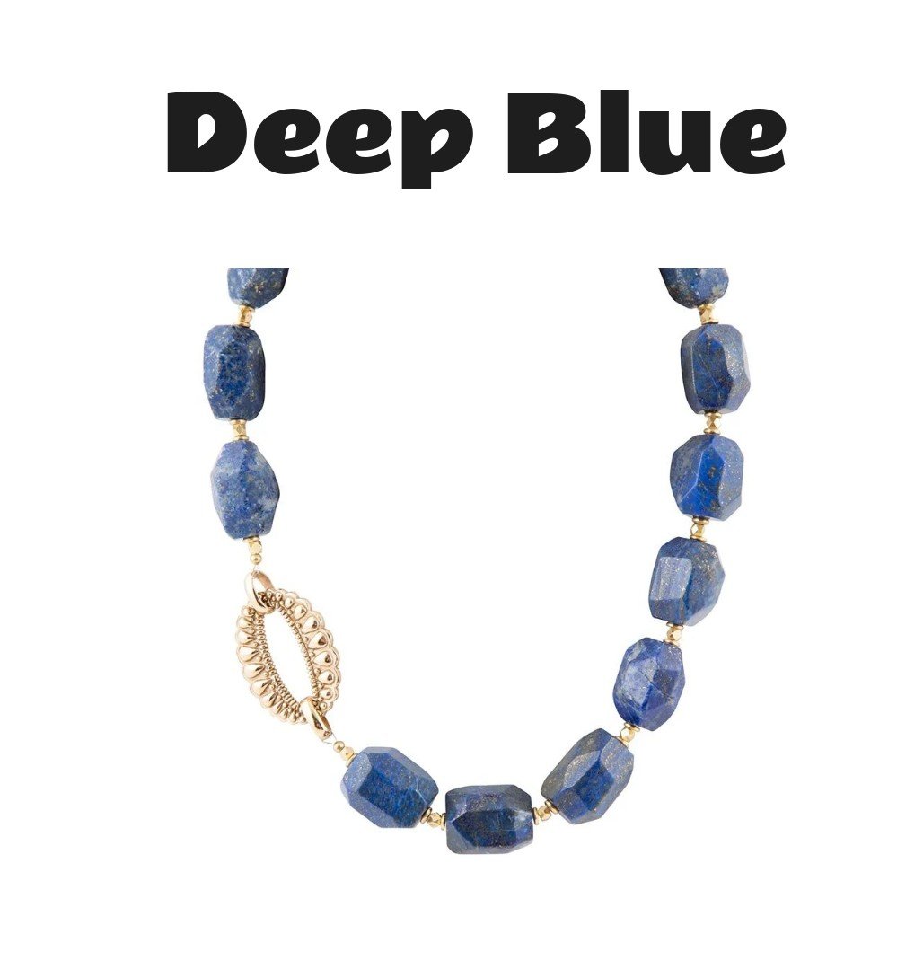 Chunky Blue Lapis Station Golden Necklace