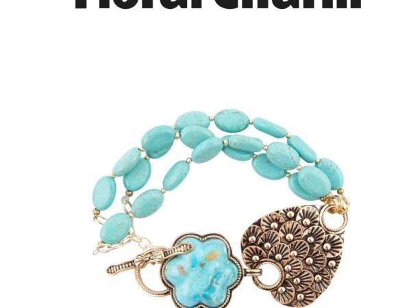 Blue Turquoise Flower Golden Toggle Bracelet