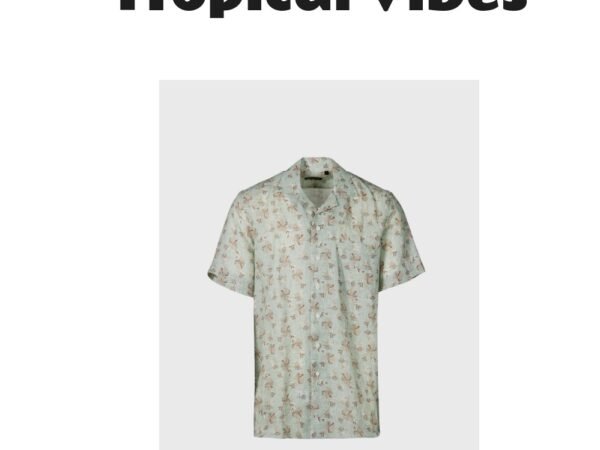 Linen Leaf Print Camp Shirt