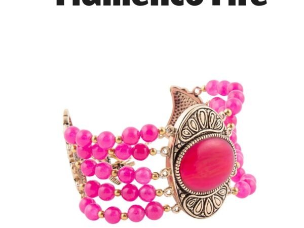 Flamenco Pink Magenta Agate Golden Statement Bracelet