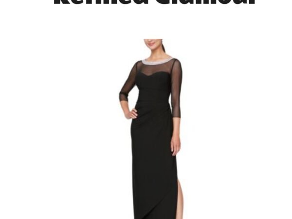 Alex Evenings Embellished Neck Side Ruched Illusion Dress