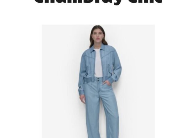 DKNY Women's Chambray Bomber Jacket & Wide Leg Pants Set