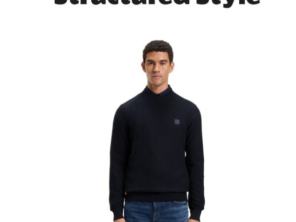 Boss by Hugo Boss Men's Structured Cotton Cashmere Sweater Dark Blue