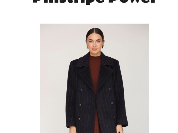 Avec Les Filles Women's Double Breasted Wool Pinstripe Coat