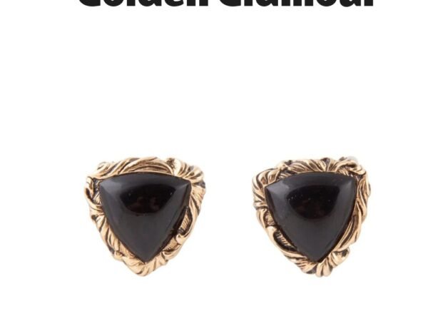 Jacquard Black Onyx Golden Earrings