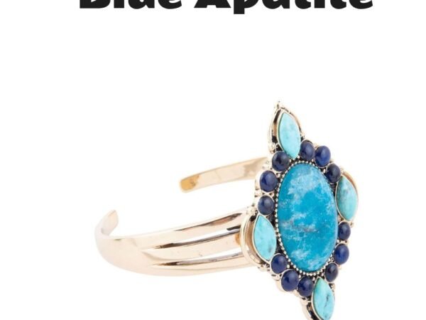 Regal Blue Apatite Mixed Stone Golden Cuff Bracelets