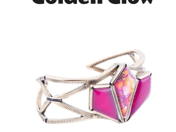 Pink Agate and Coral Matrix Golden Cuff Bracelet