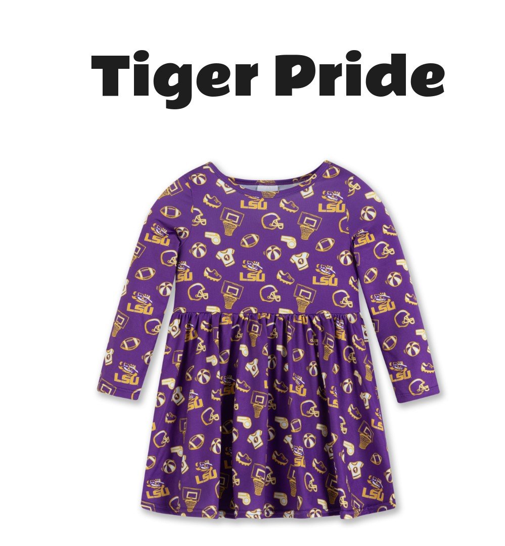 Girls Toddler ZooZatz Purple LSU Tigers All-Over Print Football Dress