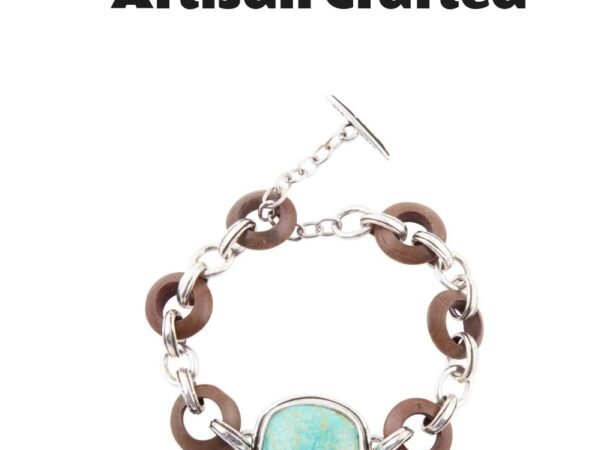 Precious Turquoise and Wood Sterling Silver Toggle Bracelet