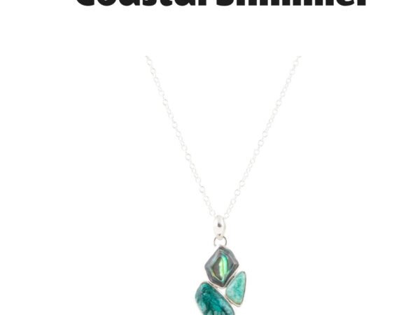 Blue Abalone Fire Sterling Silver Cluster Pendant Necklace