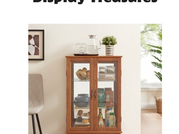 Simplie Fun Curio Cabinet with Glass Doors and Mirrored Back