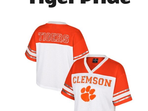 Women's Colosseum White Clemson Tigers Treasure Cropped Football Jersey
